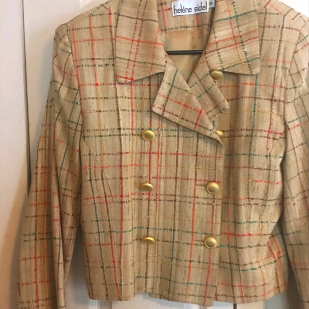 HELENE SIDEL BEIGE PLAID BLAZER SIZE 8 - Picture 1 of 6